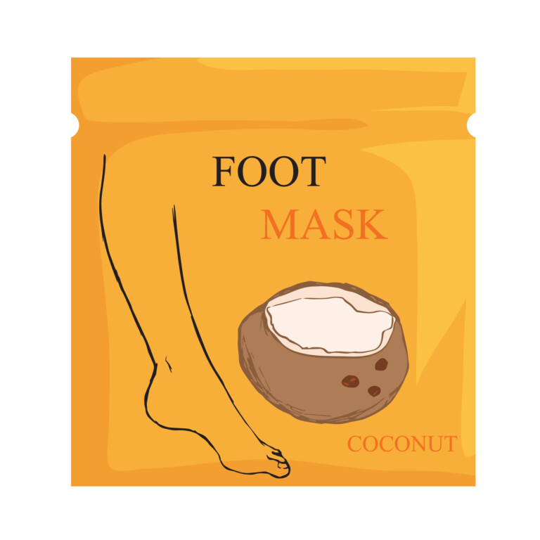 Foot,Mask,Template,With,Coconut.,Black,And,White,Sketch,Of