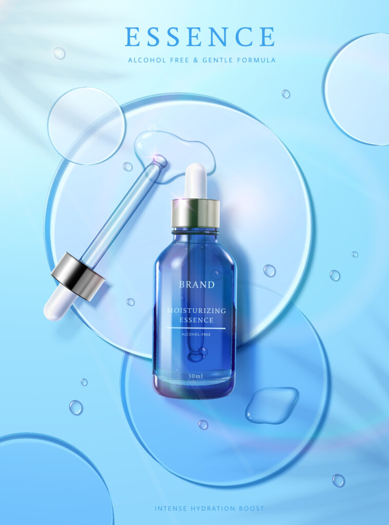 3d,Face,Essence,Cosmetic,Ad.,Illustration,Of,Light Textured,And,Moisturizing