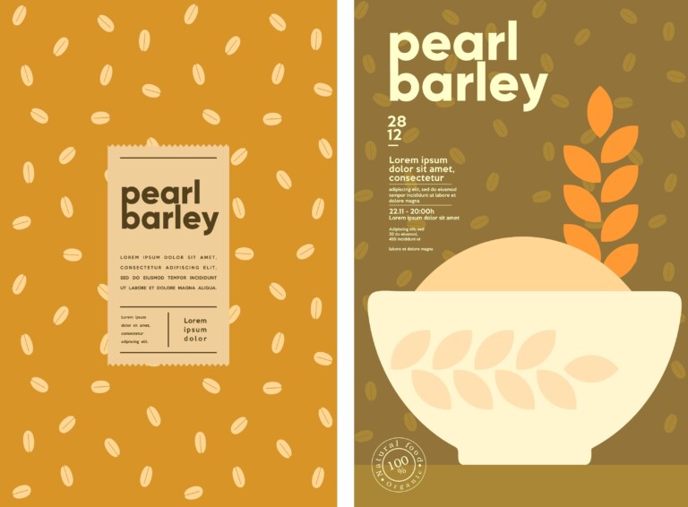 Pearl,Barley.,Food,And,Natural,Products.,Set,Of,Vector,Illustrations.