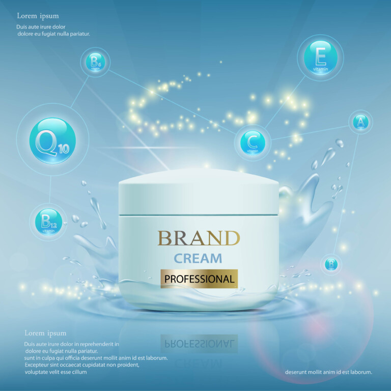 Cream,With,Vitamins,,Serum,And,Coenzyme,Q10.,Cosmetic,Ads,Template.