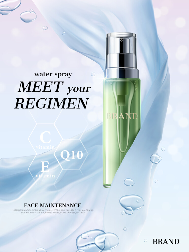 Refreshing,Lotion,Ads,,Translucent,Green,Bottle,With,Floating,Silk,Fabric